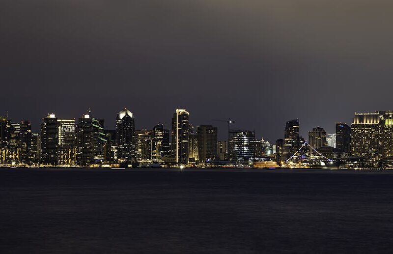 City Architecture - Beautiful night view of San Diego's downtown sky #35376289
