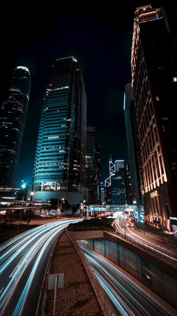 City Architecture - Dramatic night scene of Hong Kong skyscrapers an #35486710