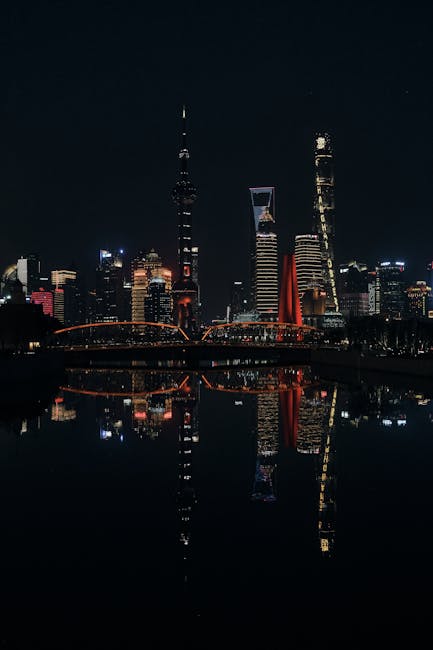 City Architecture - A breathtaking night view of the Shanghai skylin #7883869